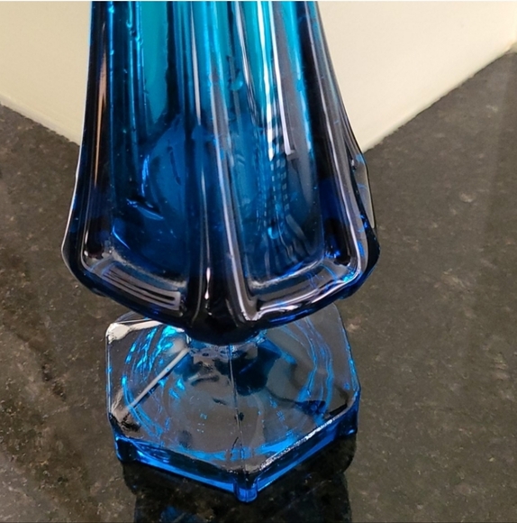 Viking Glass Bluenique Blunique Blue Swung Vase Planter Atomic MCM Vintage Epic - Picture 3 of 7